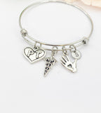 Silver PT Caduceus Hand Heart Bracelet, Best Christmas Gift for Nurse Doctor Medical School Student, Personalized, N5401A