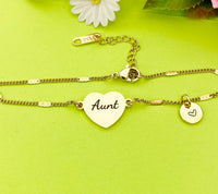 Best Christmas Gift for Aunt, Gold Aunt Bracelet, Aunt Jewelry, Aunt Gift, Personalized Customized Monogram Jewelry, D316