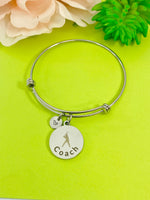 Silver Softball Coach Bracelet, Best Christmas Gifts for Baseball Team, Personalized Customized Monogram Jewelry, D150