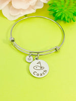 Silver Golf Coach Bracelet, Best Christmas Gifts for Golf Coach Team, Personalized Customized Monogram Jewelry, D153