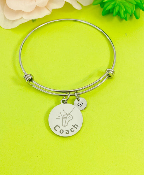 Silver Whistle Coach Bracelet, Best Christmas Gifts for Coach Team, Personalized Customized Monogram Jewelry, D156