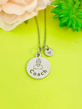 Silver Coach Necklace, Best Christmas Gifts for Coach, Personalized Customized Monogram Jewelry, D158