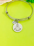 Silver Coach Bracelet, Best Christmas Gifts for School Sport Coach Team, Personalized Customized Monogram Jewelry,  D159
