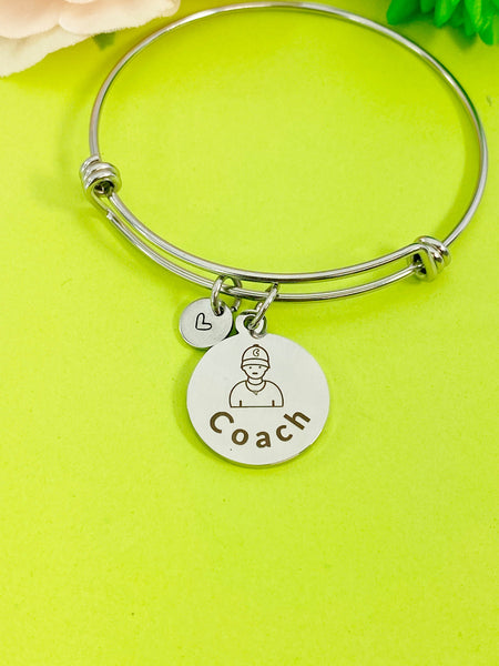 Silver Coach Bracelet, Best Christmas Gifts for School Sport Coach Team, Personalized Customized Monogram Jewelry,  D159