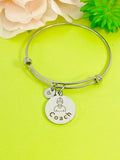 Silver Coach Bracelet, Best Christmas Gifts for School Sport Coach Team, Personalized Customized Monogram Jewelry,  D159