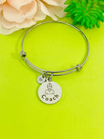 Silver Coach Bracelet, Best Christmas Gifts for School Sport Coach Team, Personalized Customized Monogram Jewelry,  D159