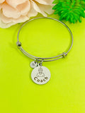 Silver Coach Bracelet, Best Christmas Gifts for School Sport Coach Team, Personalized Customized Monogram Jewelry,  D159