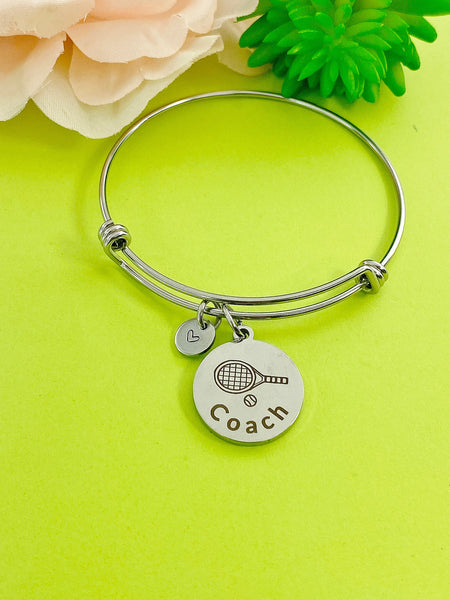 Silver Tennis Coach Bracelet, Best Christmas Gifts for School Sport Coach, Personalized Customized Monogram Jewelry, D160