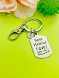 Silver Best Helper Keychain, Personalized Customized Monogram Jewelry, D161