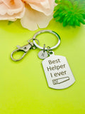 Silver Best Helper Keychain, Personalized Customized Monogram Jewelry, D161