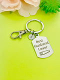 Personalized Husband Keychain, Engraved Stainless Steel, Initial Charm