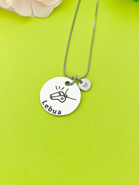 Silver Whistle Necklace, Best Christmas Gifts for Coach, Name, Personalized Customized Monogram Jewelry, D163