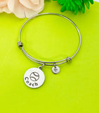 Silver Baseball Ball Coach Bracelet Keychain Necklace Optional, Best Christmas Gifts for Coach, Personalized Jewelry, D179