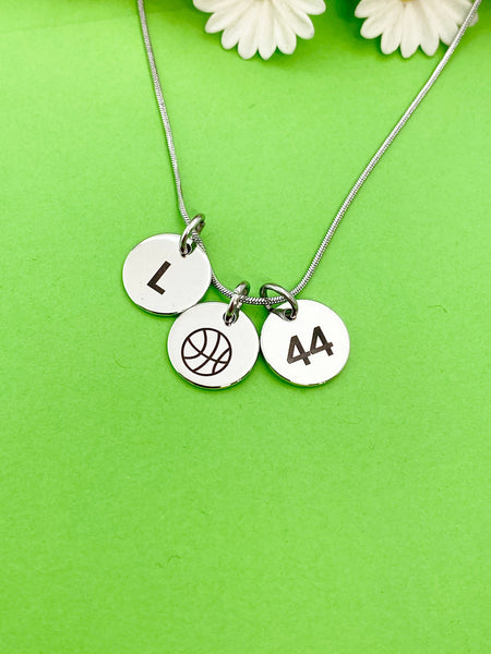 Silver Basketball Necklace Bracelet Keychain Optional Christmas Gifts, Personalized Customized Monogram Jewelry  D226