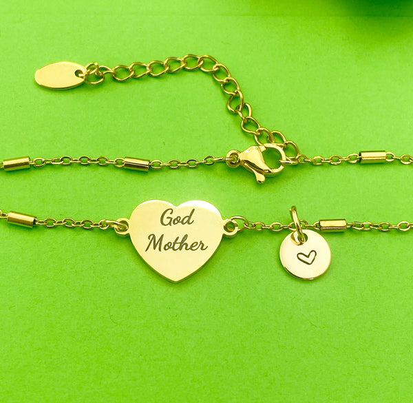Gold Godmother Bracelet, Heart, Godmother Jewelry, Mother's Day Gift, Godmother Goddaughter Gift, Godmother Gift, D259