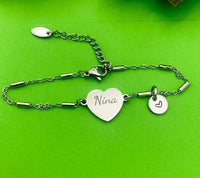 Best Christmas Gift for Nina, Nina Bracelet, Stainless Steel Heart Bracelet, Best Nina Jewelry, Personalized Gifts, D267