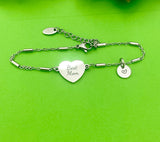 Mom Bracelet, Engraved Heart, Initial Charm, D269