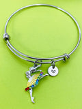 Ballet Charm Bangle Bracelet, Initial, Rhinestone Dancer