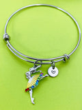 Ballet Charm Bangle Bracelet, Initial, Rhinestone Dancer