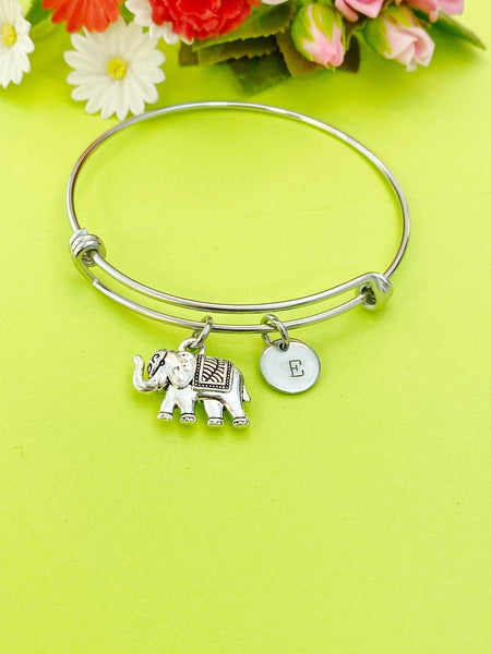 Silver Elephant Charm Bracelet, Personalized Customized Monogram Jewelry, N1114