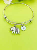 Silver Elephant Charm Bracelet, Personalized Customized Monogram Jewelry, N1114