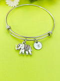 Silver Elephant Charm Bracelet, Personalized Customized Monogram Jewelry, N1114
