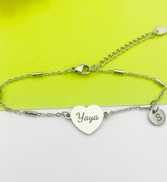 Yaya Gifts, Yaya Bracelet, Stainless Steel Heart Bracelet, Yaya Jewelry, Mother's Day Gift, Personalized Gifts, D263