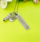 Silver Firefighter Helmet Fire Extinguisher Necklace, Name, Tag, Badge Number, Best Christmas Gifts for Firefighter, D301