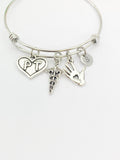 Silver PT Caduceus Hand Heart Bracelet, Best Christmas Gift for Nurse Doctor Medical School Student, Personalized, N5401A