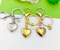 Best Christmas Gift for Girlfriend Best Friends, Gold Rose Gold Silver Heart Locket Keychain, Keepsake Photo Frame, Initial Keychain, N5179A