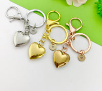 Best Christmas Gift for Girlfriend Best Friends, Gold Rose Gold Silver Heart Locket Keychain, Keepsake Photo Frame, Initial Keychain, N5179A