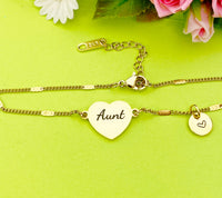 Best Christmas Gift for Aunt, Gold Aunt Bracelet, Aunt Jewelry, Aunt Gift, Personalized Customized Monogram Jewelry, D316