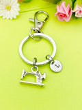 Personalized Sewing Machine Keychain, Initial Charm, Seamstress Gift
