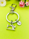 Personalized Sewing Machine Keychain, Initial Charm, Seamstress Gift