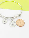 Peace Sign Bracelet, Personalized Customized Monogram Jewelry, N3499A