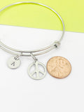 Peace Sign Bracelet, Personalized Customized Monogram Jewelry, N3499A