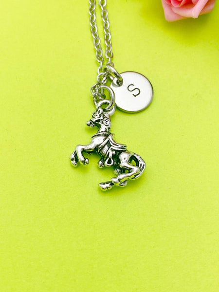 Silver Horse Charm Necklace Best Christmas Gift for Equestrian, Personalized Customized Monogram Jewelry, N5403