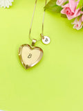 Rose Gold Heart Locket Necklace Personalized Customized Monogram, D365