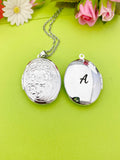Flower Locket Necklace, Keepsake Photo Frame Charm, D326