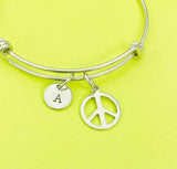 Peace Sign Bracelet, Personalized Customized Monogram Jewelry, N3499A