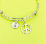 Peace Sign Bracelet, Personalized Customized Monogram Jewelry, N3499A