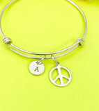 Peace Sign Bracelet, Personalized Customized Monogram Jewelry, N3499A