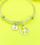 Peace Sign Bracelet, Personalized Customized Monogram Jewelry, N3499A