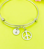 Peace Sign Bracelet, Personalized Customized Monogram Jewelry, N3499A