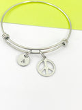 Peace Sign Bracelet, Personalized Customized Monogram Jewelry, N3499A