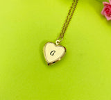 Gold Heart Locket Necklace Best Christmas Gift Granddaughter, Personalized Customized Monogram, Keepsake Photo Frame, D349