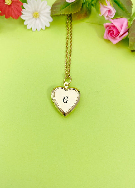 Gold Heart Locket Necklace Best Christmas Gift Granddaughter, Personalized Customized Monogram, Keepsake Photo Frame, D349