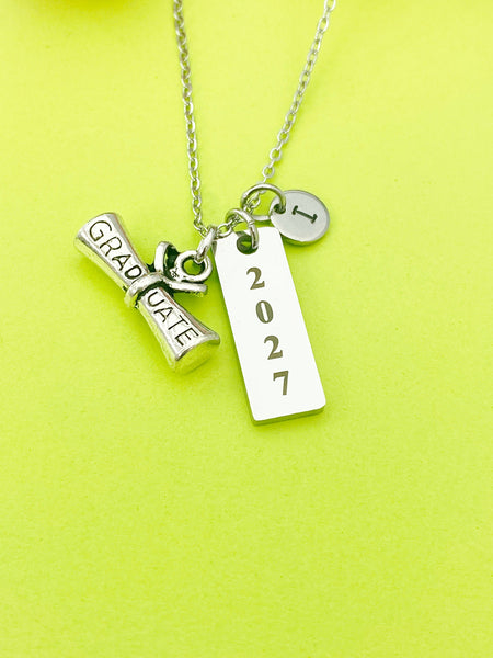 Silver Graduation Necklace Personalized Customized Monogram Jewelry, D366