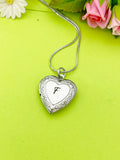 Silver Heart Flower Locket Pendant Necklace Personalized Customized Monogram Made to Order Jewelry, D391