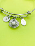 Silver Coffee Bean Cup Saucer Charm Bracelet Personalized Customized Monogram Made to Order Jewelry, N50G